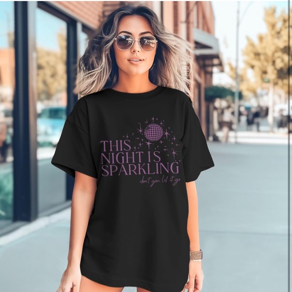 NWT Dark Gray “This Night Is Sparkling” Women's Oversized Tee - Lg - Picture 2 of 3